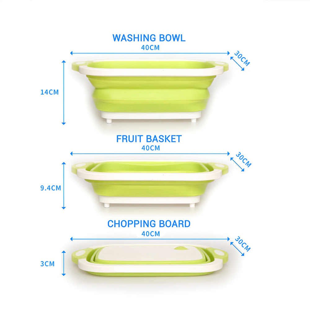 Multi-Function 3 In 1 Sink Cutting Board Foldable Fruit Washing Basket