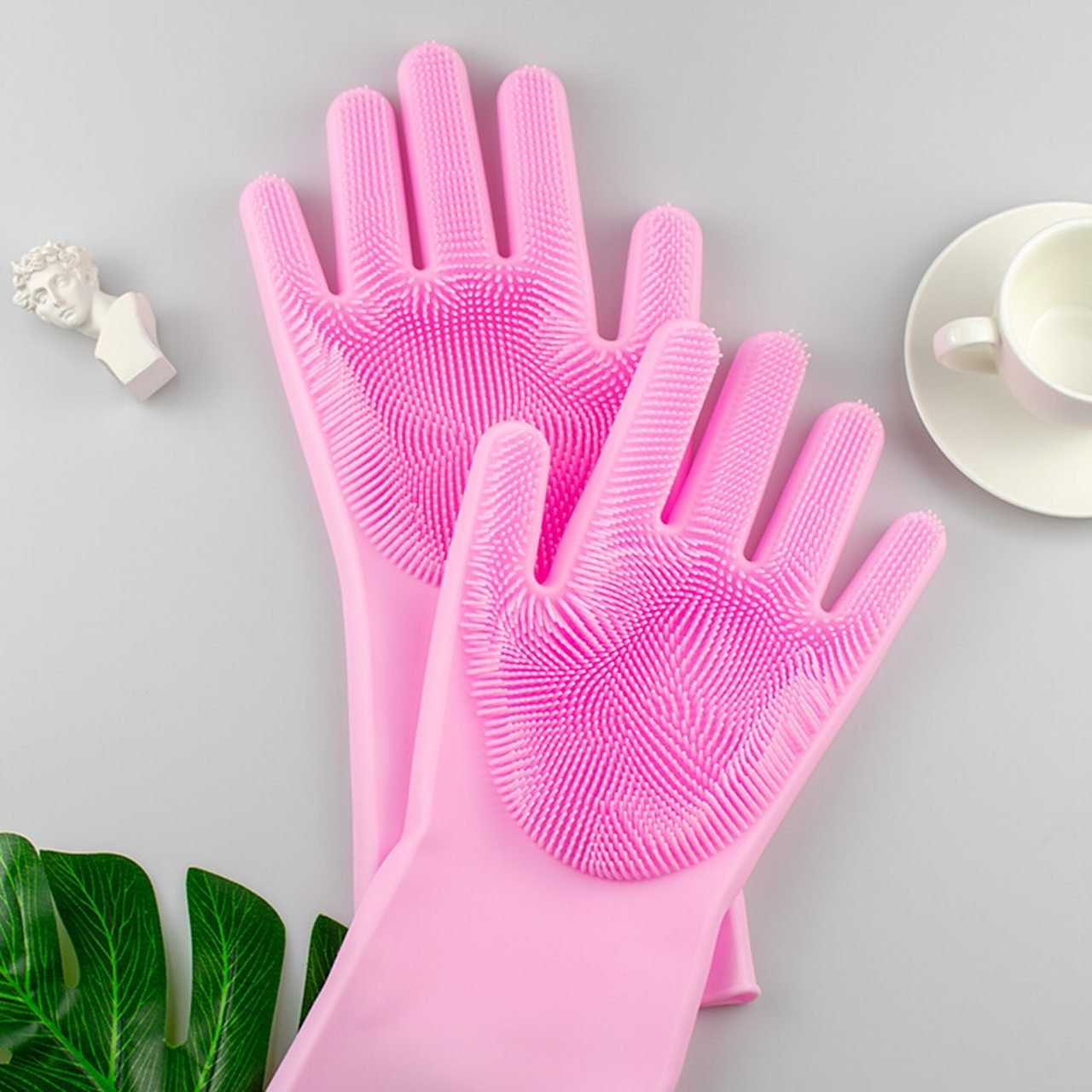 Silicone Dish Washing Hand Gloves-Pink Color