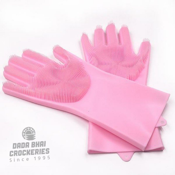 Silicone Dish Washing Hand Gloves-Pink Color