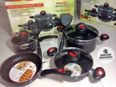 Sharif Non-Stick Cookware 9pcs Set-Black