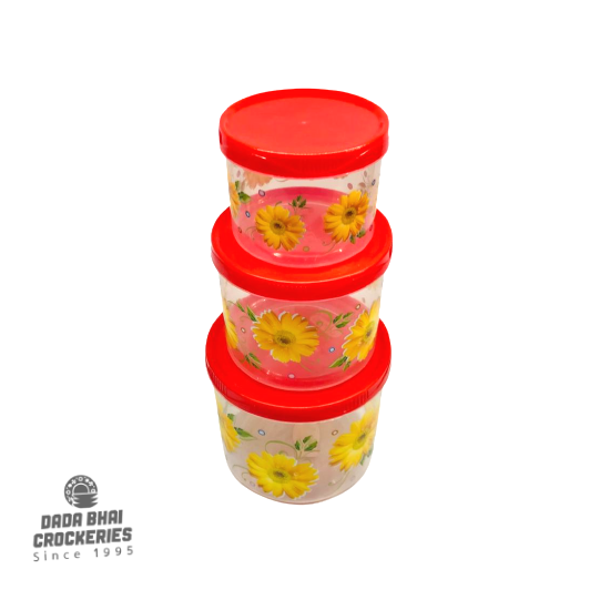 Plastic 3pcs Short Spice Jar set Trans. Red
