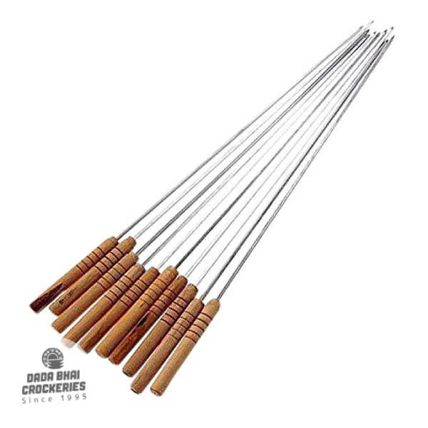 Wooden Handle BBQ Grilling Skewers Stick - 12pcs Set