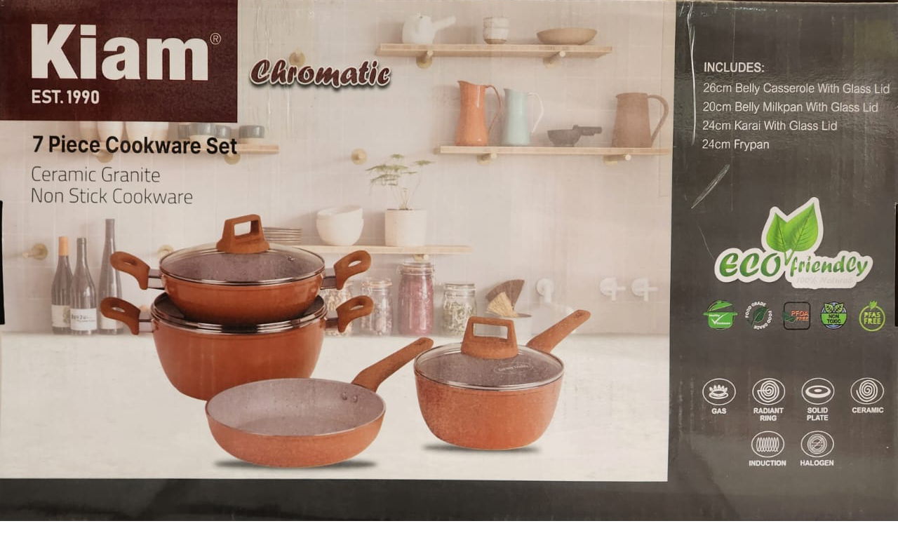 Kiam Induction Non-Stick Ceramic Granite Chromatic 7pcs Cookware Set